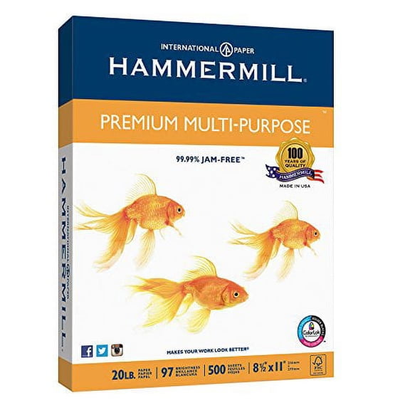 Hammermill Paper, Premium Multi-Purpose Poly Wrap, 20lb, 8.5 x 11, Letter, 97 Bright, 500 Sheets / 1 Ream (105910) Made In The USA