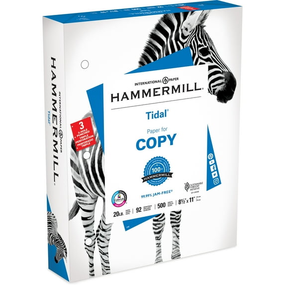 Hammermill Paper, Tidal Printer Paper, 8.5 x 11 Paper, 3 Hole, 20lb, 92 Bright - 1 Ream / 500 Sheets (162032R)
