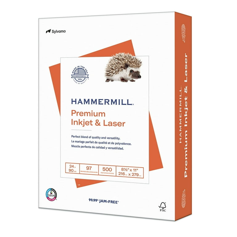 Hammermill Premium Laser Print Paper, 98 Bright, 24lb, 8.5 x 11, White,  500/Ream, HAM104604