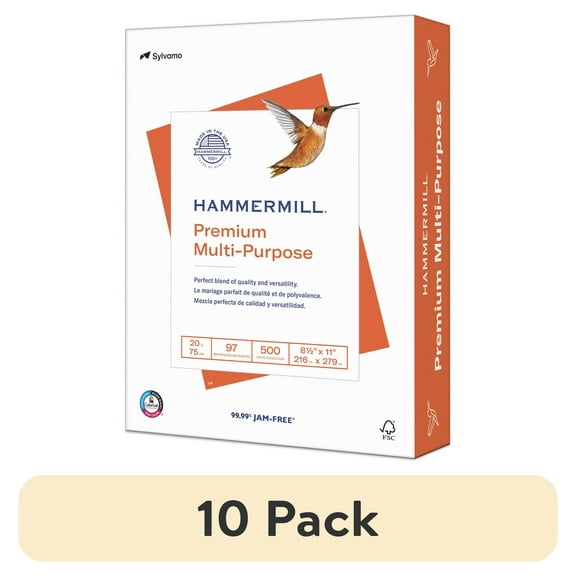 Hammermill 20 lb., Premium Multipurpose Copy Paper, 8.5" x 11", 5 Ream
