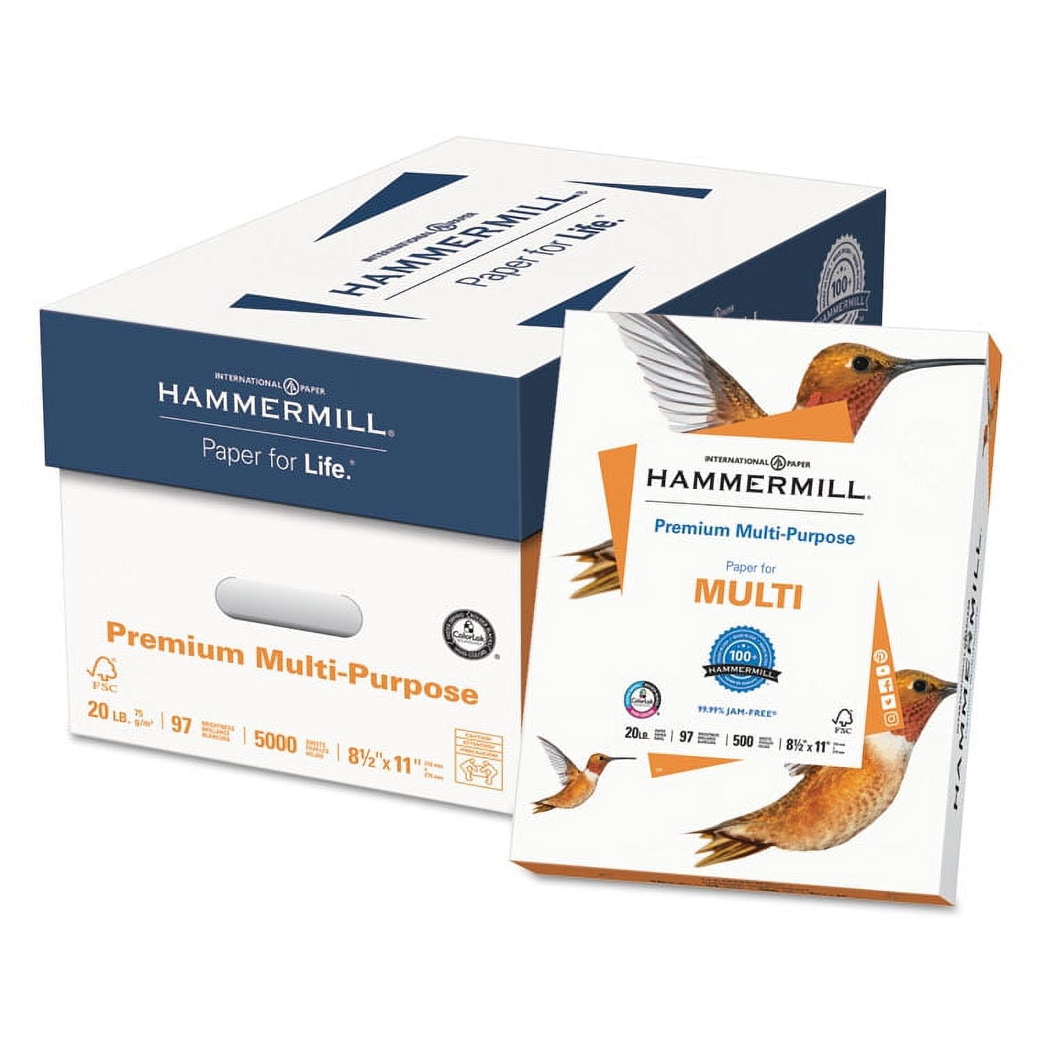 Hammermill Premium Multipurpose Paper, 81/2 x 11, White, 5000/CT