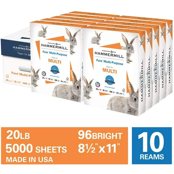 Hammermill Printer 20 lb., Fore Multipurpose Copy Paper, 8.5" x 11", 10 Ream