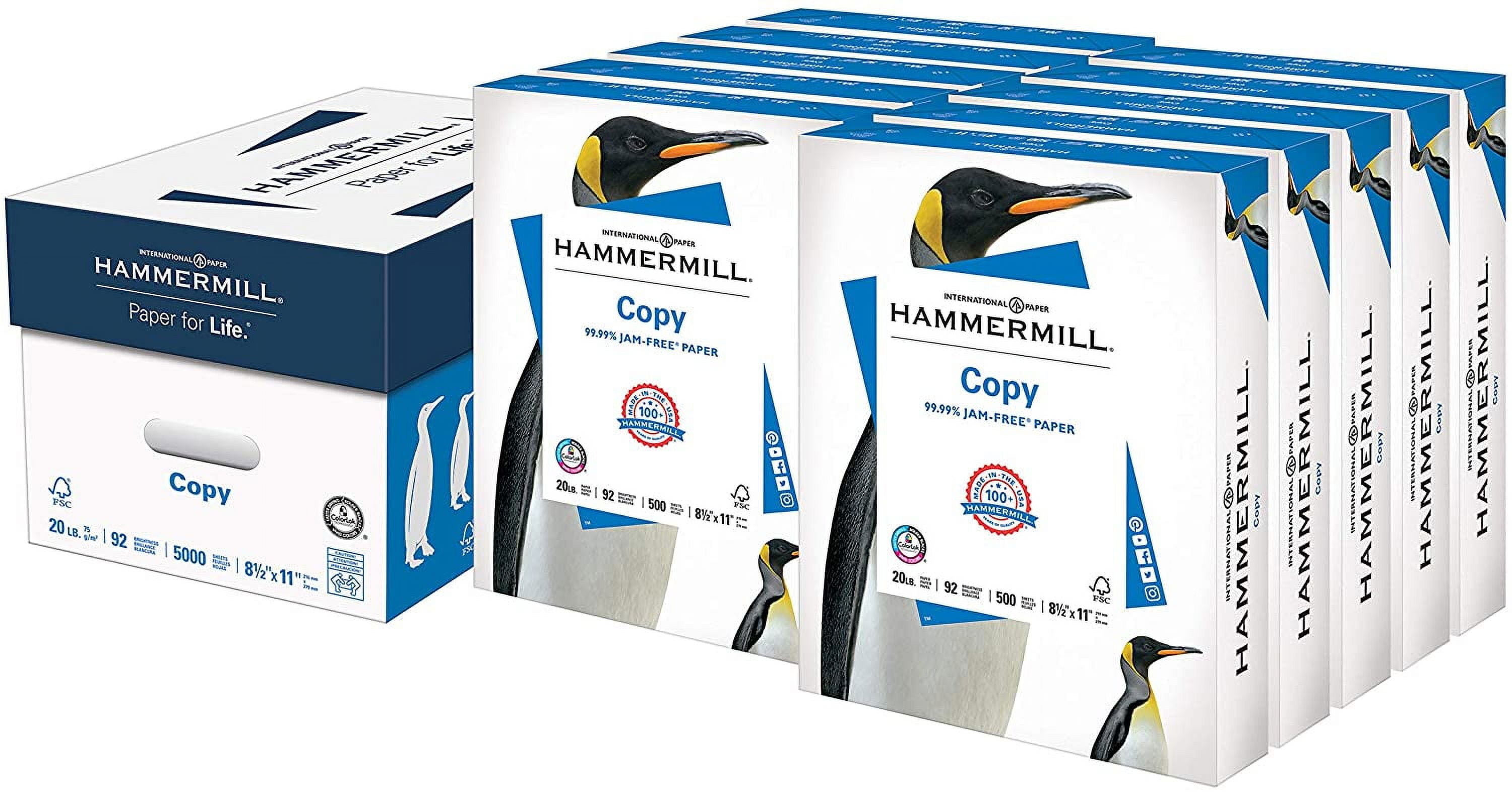 Hammermill Printer Paper, 20 lb Copy Paper, 8.5 x 11 - 10 Ream (5,000 Sheets) - 92 Bright, Made in the USA