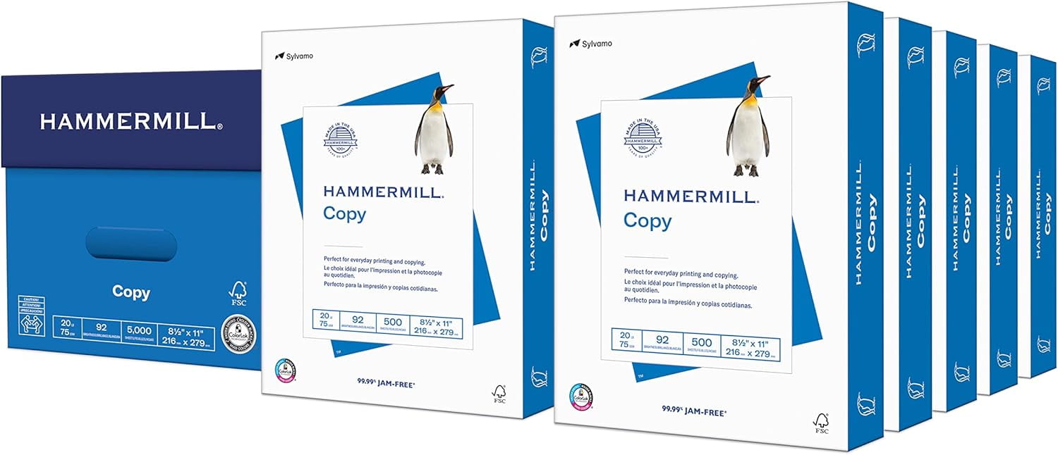 Hammermill Printer Paper, 20 lb Copy Paper, 8.5 x 11 - 10 Ream (5,000 Sheets) - 92 Bright