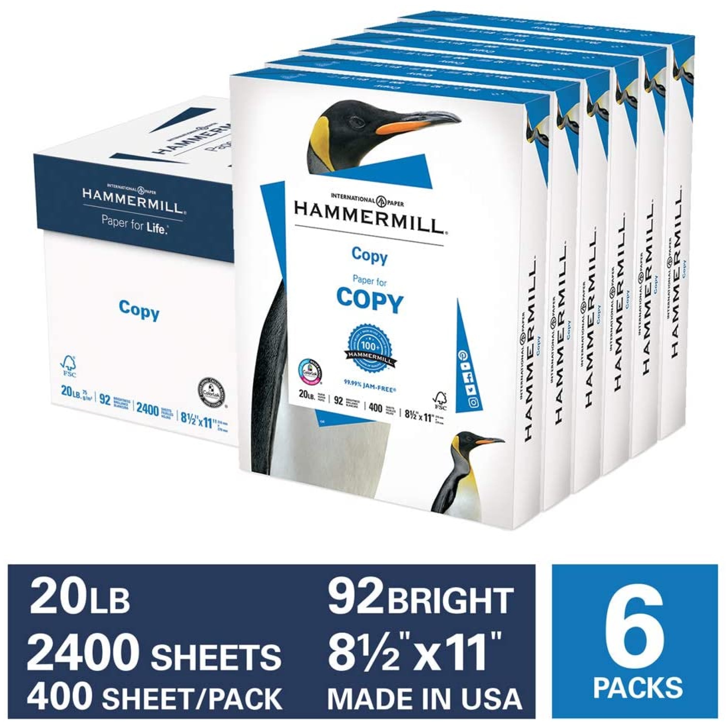  Hammermill Printer Paper, 20 lb Copy Paper, 8.5 x 11 - 4 Bulk  Packs (3000 Sheets) - 92 Bright, Made in the USA : Office Products
