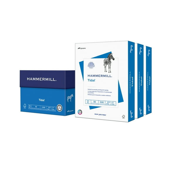Hammermill Printer Paper, 20lb Tidal, 8.5x11, 3 Ream, White, 1500 Sheets