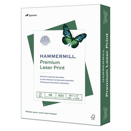 Hammermill Printer Paper, 24lb Premium Laser Copy Paper, 8.5x11, 1 Ream, White