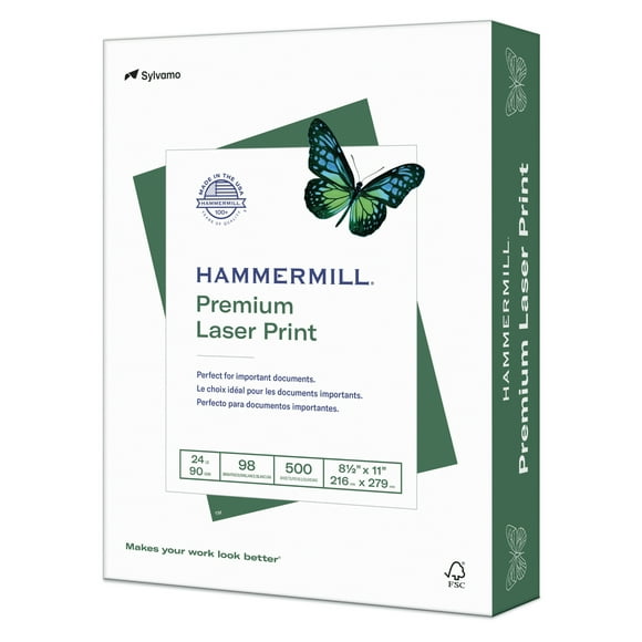 Hammermill Printer Paper, 24lb Premium Laser Copy Paper, 8.5x11, 1 Ream, White