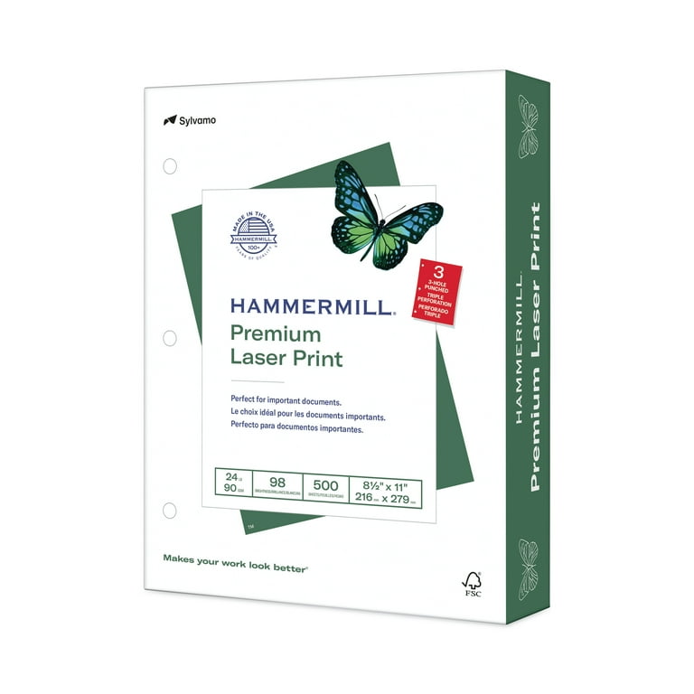 Hammermill® Premium Laser Print Radiant White Ultra Smooth 24 lb. 3-Hole  Punch Paper 8.5