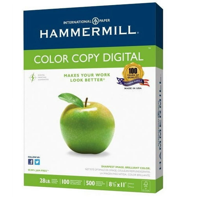  Hammermill Printer Paper, Premium Color 28 lb Copy Paper, 8.5  x 11 - 1 Ream (500 Sheets) - 100 Bright, Made in the USA, 102467R : Laser  Printer Paper : Office Products