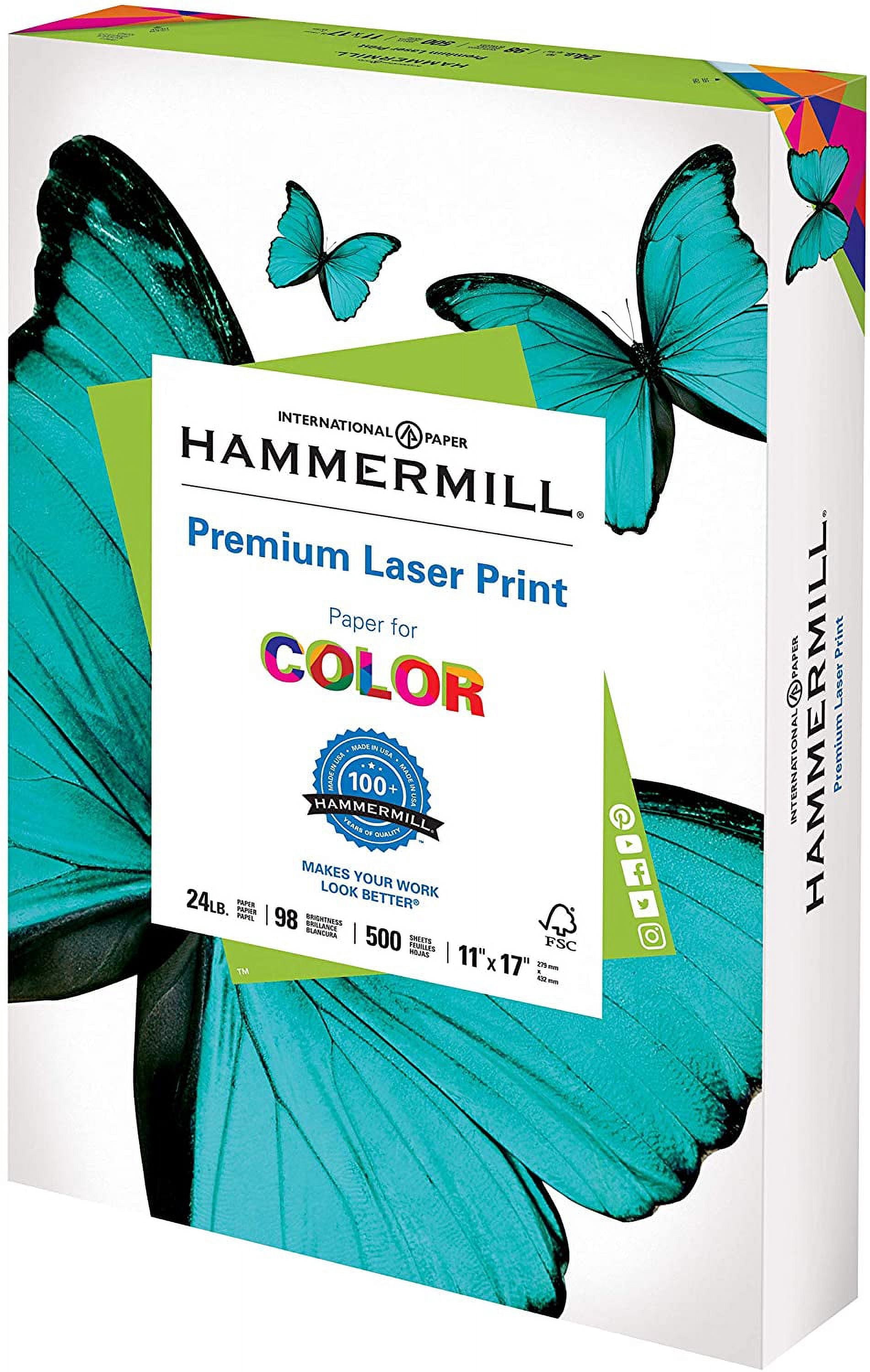 Hammermill Printer Paper, Premium Laser Print 24 lb, 11 x 17-1 Ream (500 Sheets) - 98 Bright, Made in the USA
