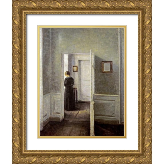 Hammershoi, Vilhelm 20x24 Gold Ornate Wood Framed with Double Matting Museum Art Print Titled - An Interior With a Woman