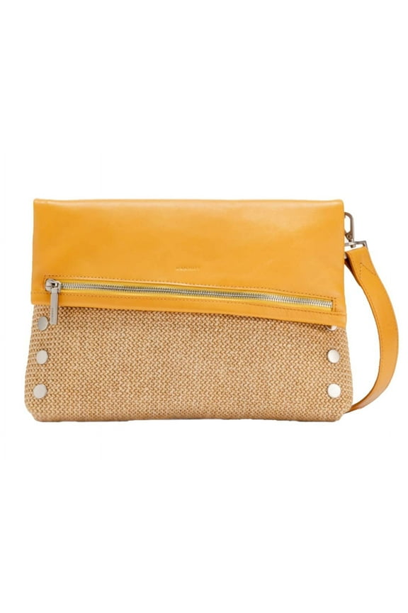 Women's VIP Large Leather Purse With Strap And Zipper (Chanterelle Raffia/Brushed Gold, One Size)