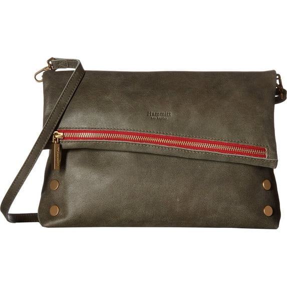 Hammitt Women's VIP Large Leather Purse With Strap And Zipper (Pewter/Brushed Gold/Red, One Size)