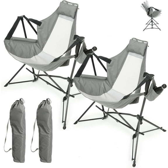 Villeston Hammock Camping Chair (2Pcs) - Portable with Stand and Storage Bag, Foldable for Lawn Gray
