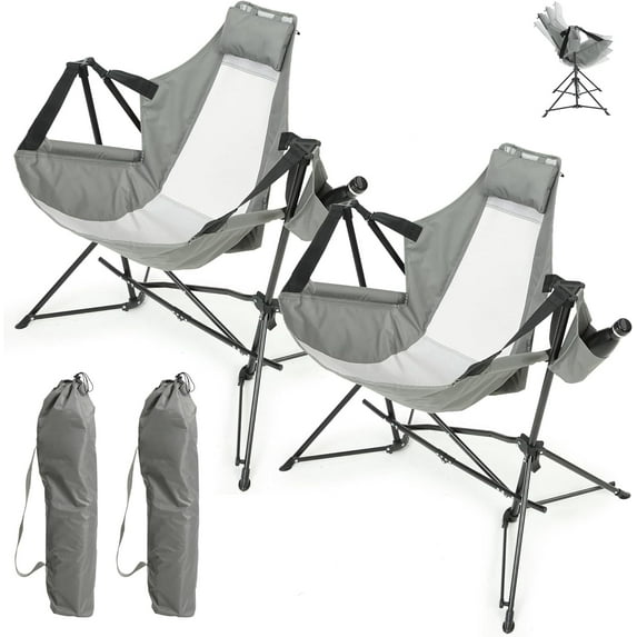 Villeston Hammock Camping Chair (2Pcs) - Portable with Stand and Storage Bag, Foldable for Lawn Gray