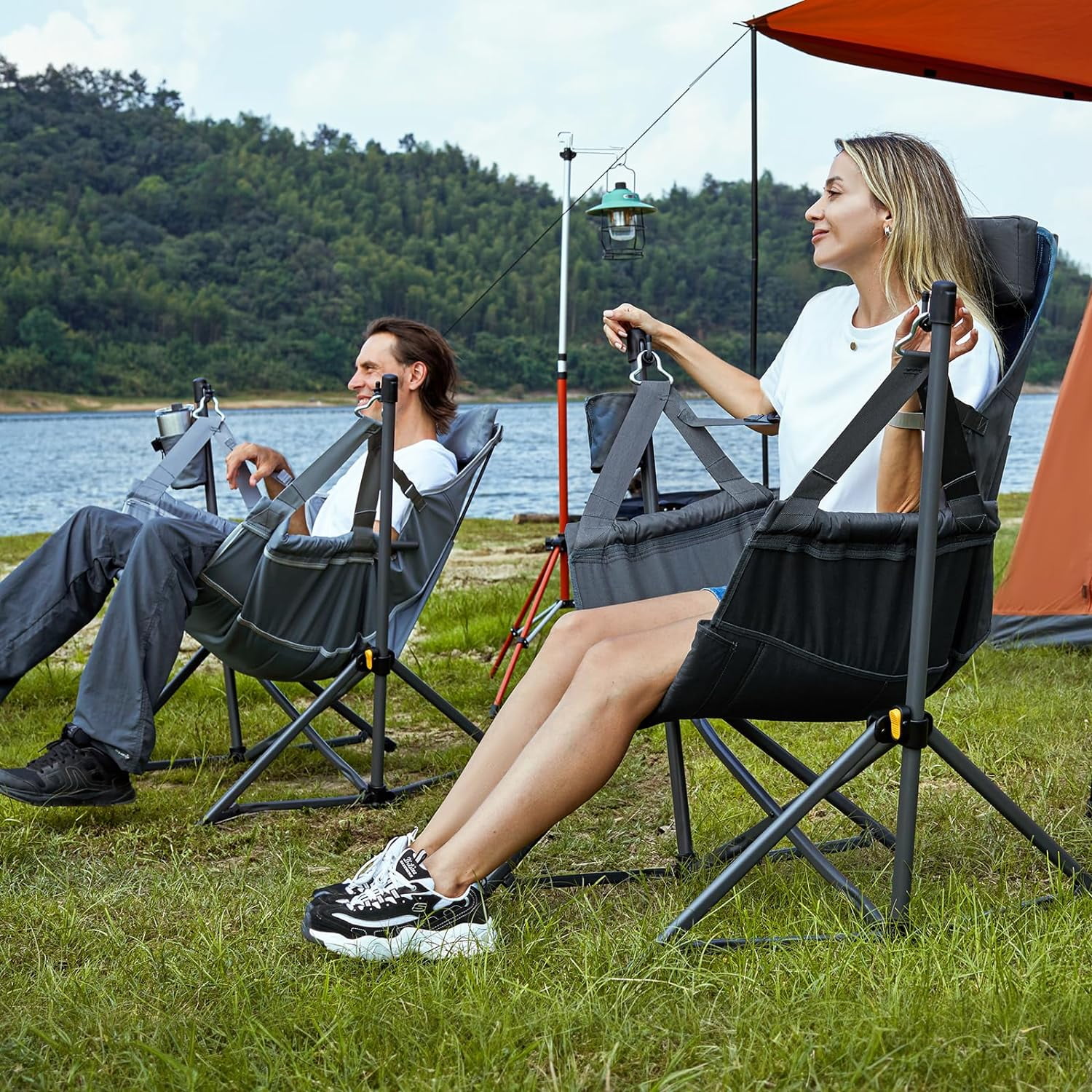 EVER ADVANCED Hammock Camping Chair Adjustable Backrest Portable Folding Swing Supports 300lbs Heavy Duty Camping Travelling Patio Blue