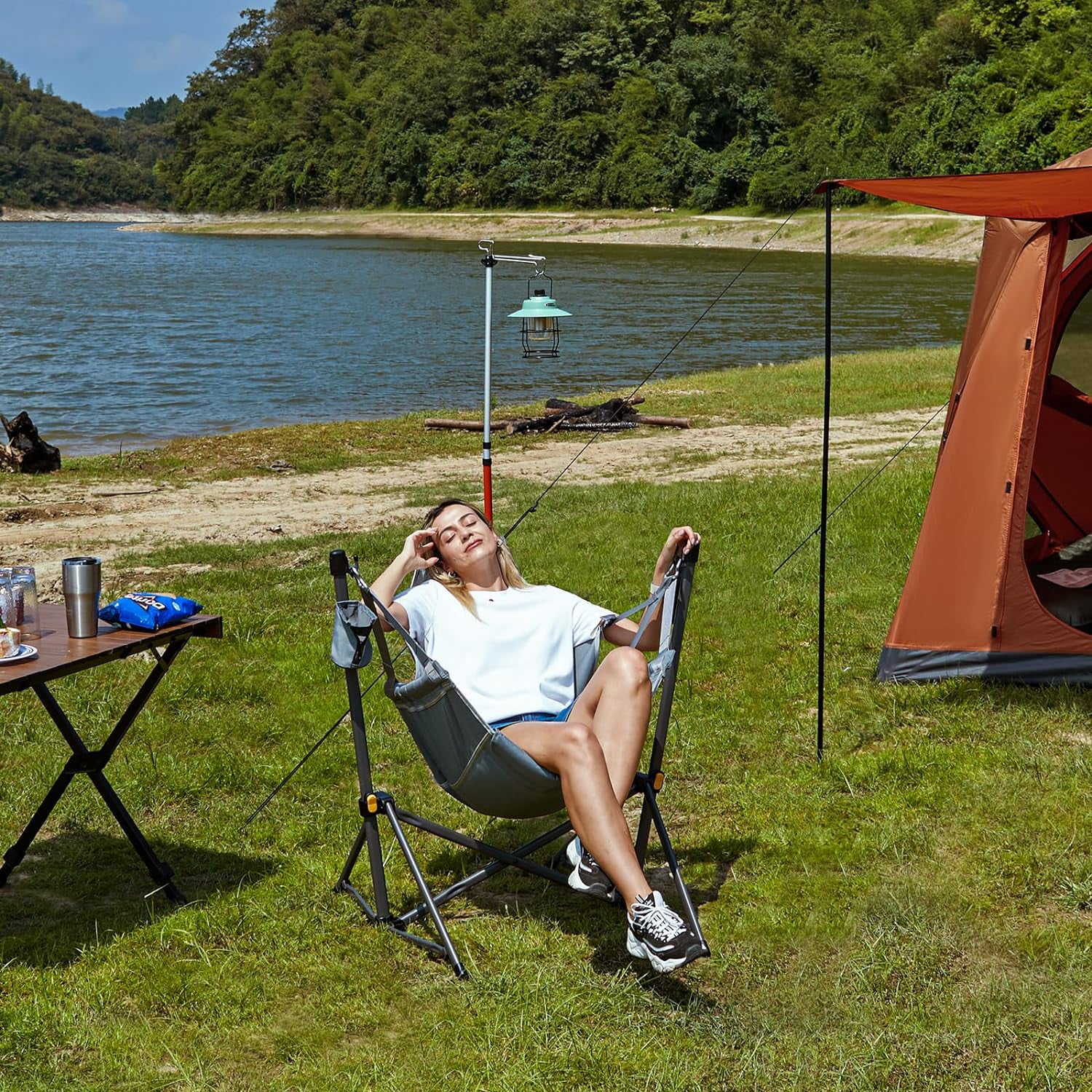 EVER ADVANCED Hammock Camping Chair Adjustable Backrest Portable Folding Swing Supports 300lbs Heavy Duty Camping Travelling Patio Blue