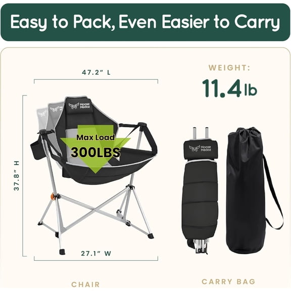 Hammock Camping Chair  Folding Swing Chair with Headrest & Cup Holder, 300 lbs Support, Breathable Mesh, Portable & Lightweight for Outdoor, Camping, Fishing,  & Travel