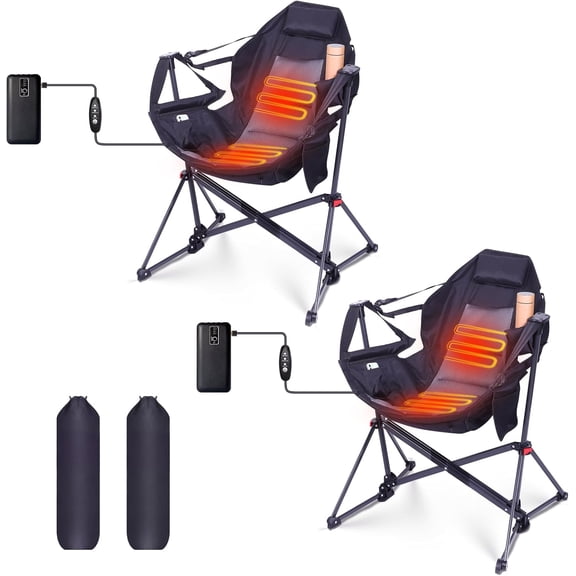 Hammock Camping Chair, Heated Chair, Camping Hammock, Swing Chair, Adjustable Back Portable with Cup Holder, Pillow, and Carry Bag (2-Pack Heated)