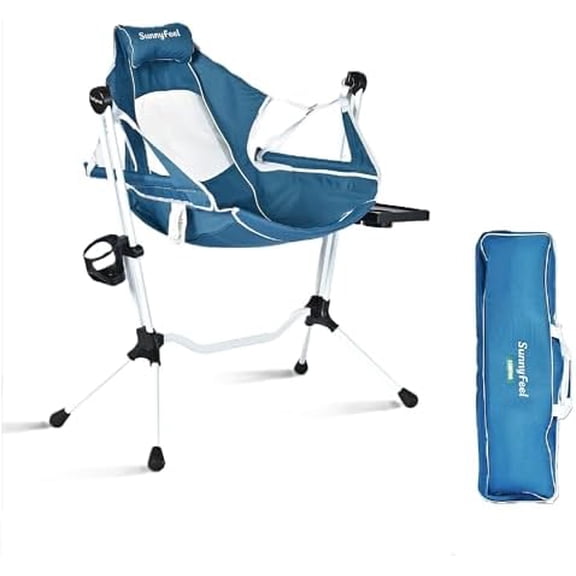 Hammock Camping Chair, Oversized Swinging Camping Chair, Portable Hammock Chairs with Cup Holder, Beach Mat, MAX 300lbs Heavy Duty for Outdoor Travel Lawn Backyard Beach (Blue)