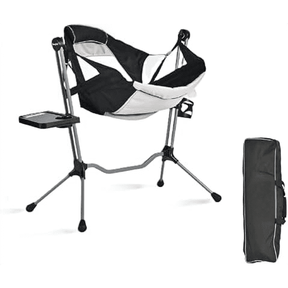 Hammock Camping Chair, Oversized Swinging Camping Chair, Portable Hammock Chairs with Cup Holder, Beach Mat, MAX 300lbs Heavy Duty for Outdoor Travel Lawn Backyard Beach (Black)