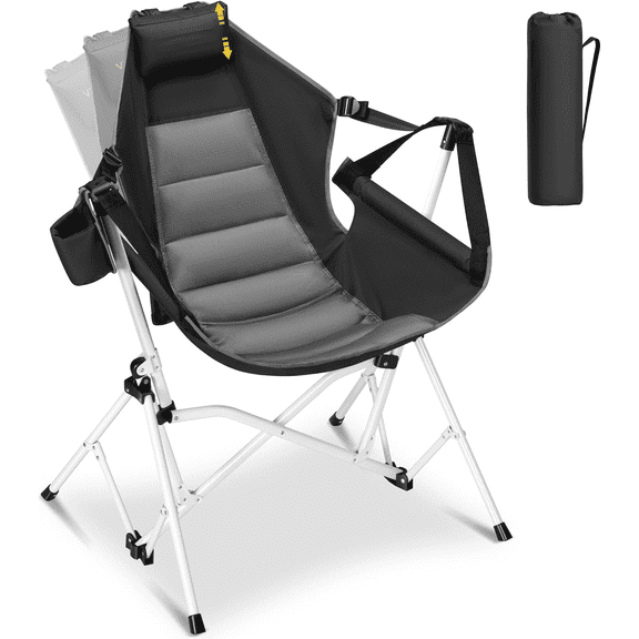 Hammock Camping Chair, Portable Outdoor Swinging Rocking Chairs for Adults with Adjustable Pillow, Back and Height for Travelling, Backyard, Patio, Supports 400 lbs, 600D Breathable Mesh