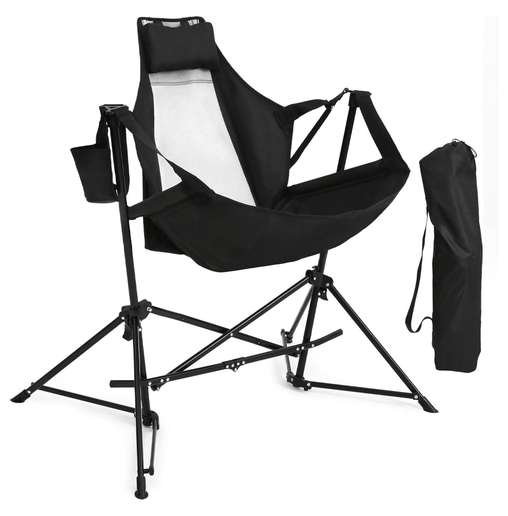 Black Steel Portable Folding Hammock Camping Chair with Storage Bag
