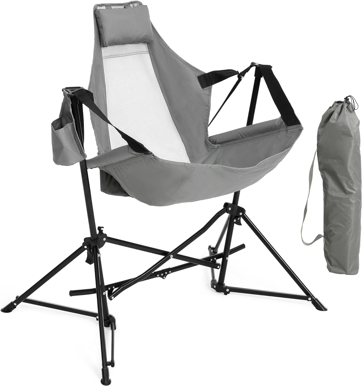 Gray Portable Folding Hammock Camping Chair with Mesh Back