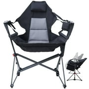 Hammock Camping Chair, Swing Chair, Folding Rocking Chair, Camping Chair, High Back with Stand, Cup Holder, Side Pocket, Heavy Duty (1 Pack)
