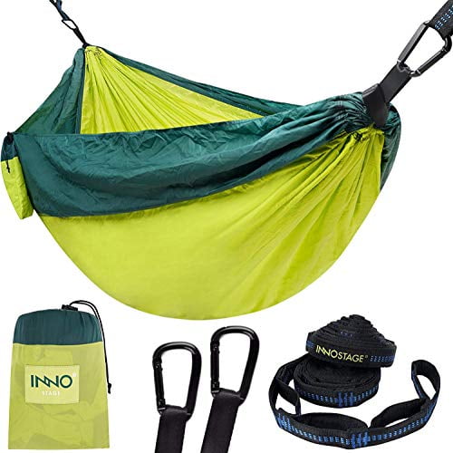 Hammock Camping Double Portable Hammock with 2 Tree Straps, Lightweight Nylon Hammocks for Backpacking, Travel Hiking, Travel, Beach, Backyard - Green