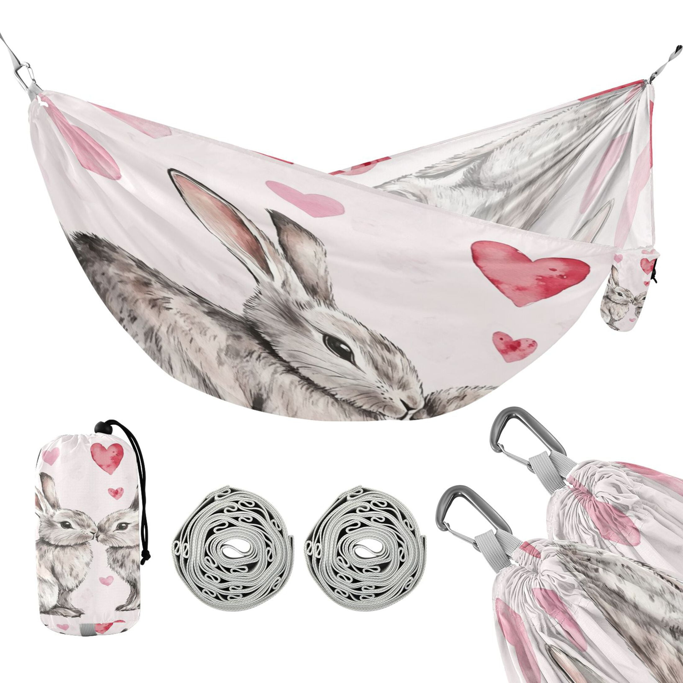 Hammock Camping Hammock Nylon Portable Hammock Travel Camping Hammock Beautiful Gray Love Rabbit
