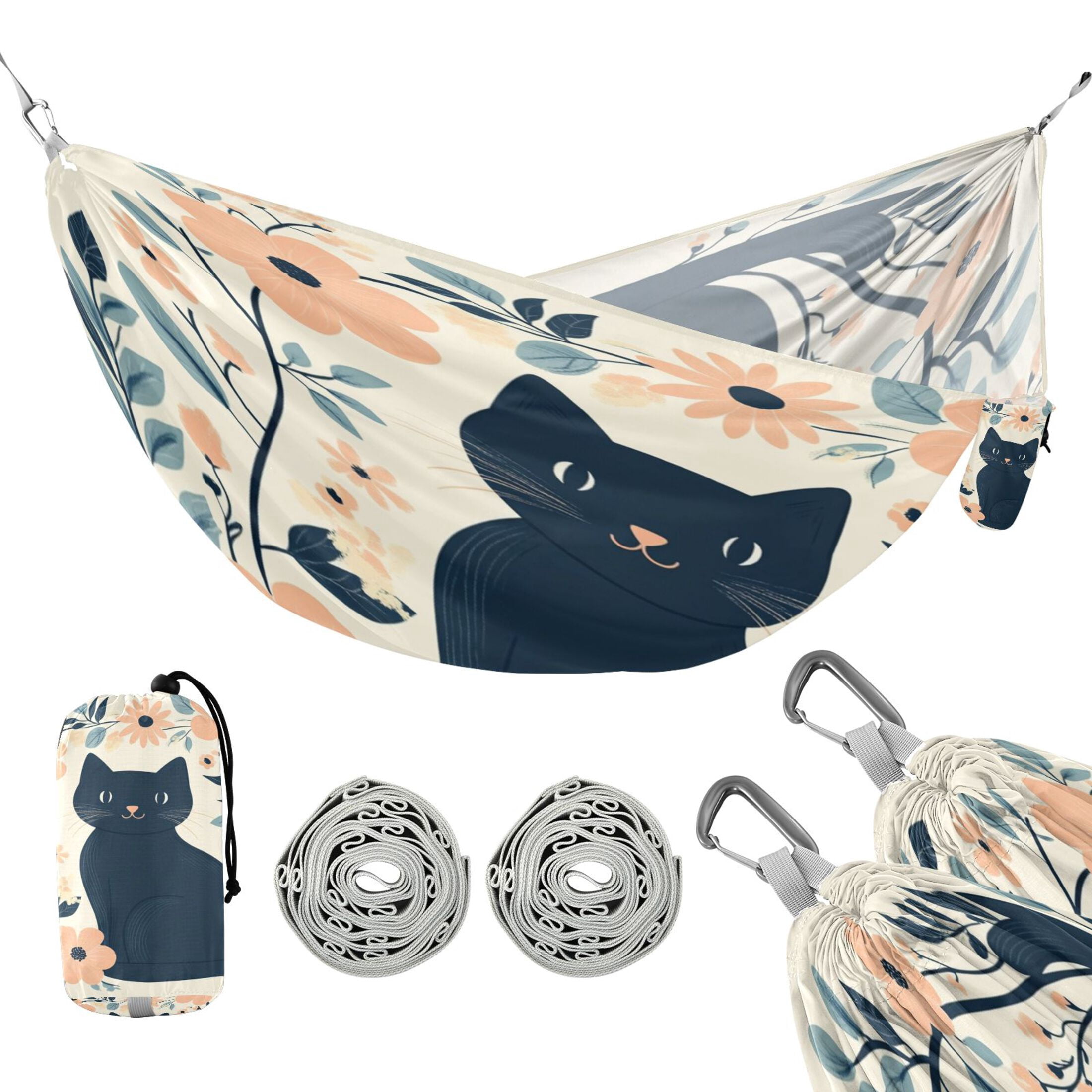 Hammock Camping Hammock Nylon Portable Hammock Travel Camping Hammock Black Cat and Flowers