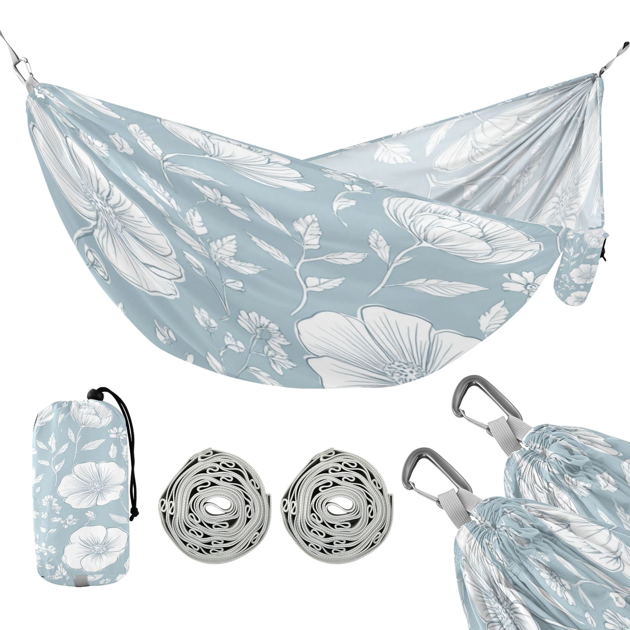 Hammock Camping Hammock Nylon Portable Hammock Travel Camping Hammock Blue Cartoon White Flowers