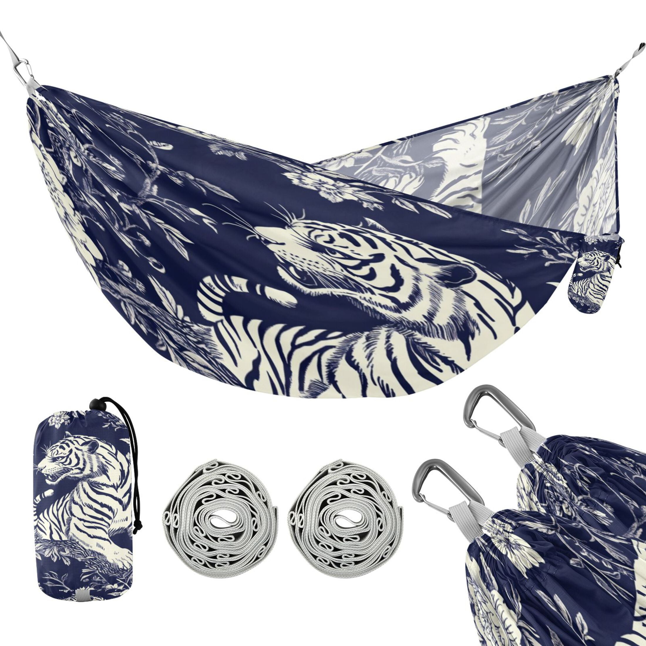 Hammock Camping Hammock Nylon Portable Hammock Travel Camping Hammock Blue Flower and Tiger Pattern