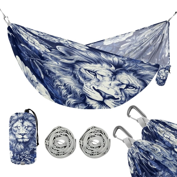 Hammock Camping Hammock Nylon Portable Hammock Travel Camping Hammock Blue Flowers and Lions