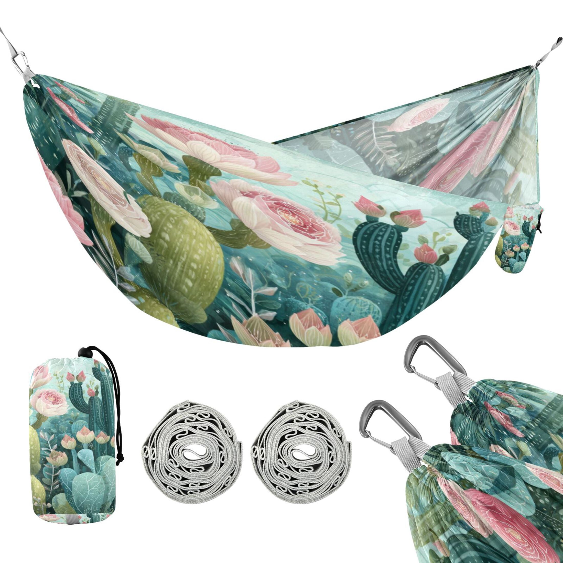 Hammock Camping Hammock Nylon Portable Hammock Travel Camping Hammock Cacti and Pink Roses