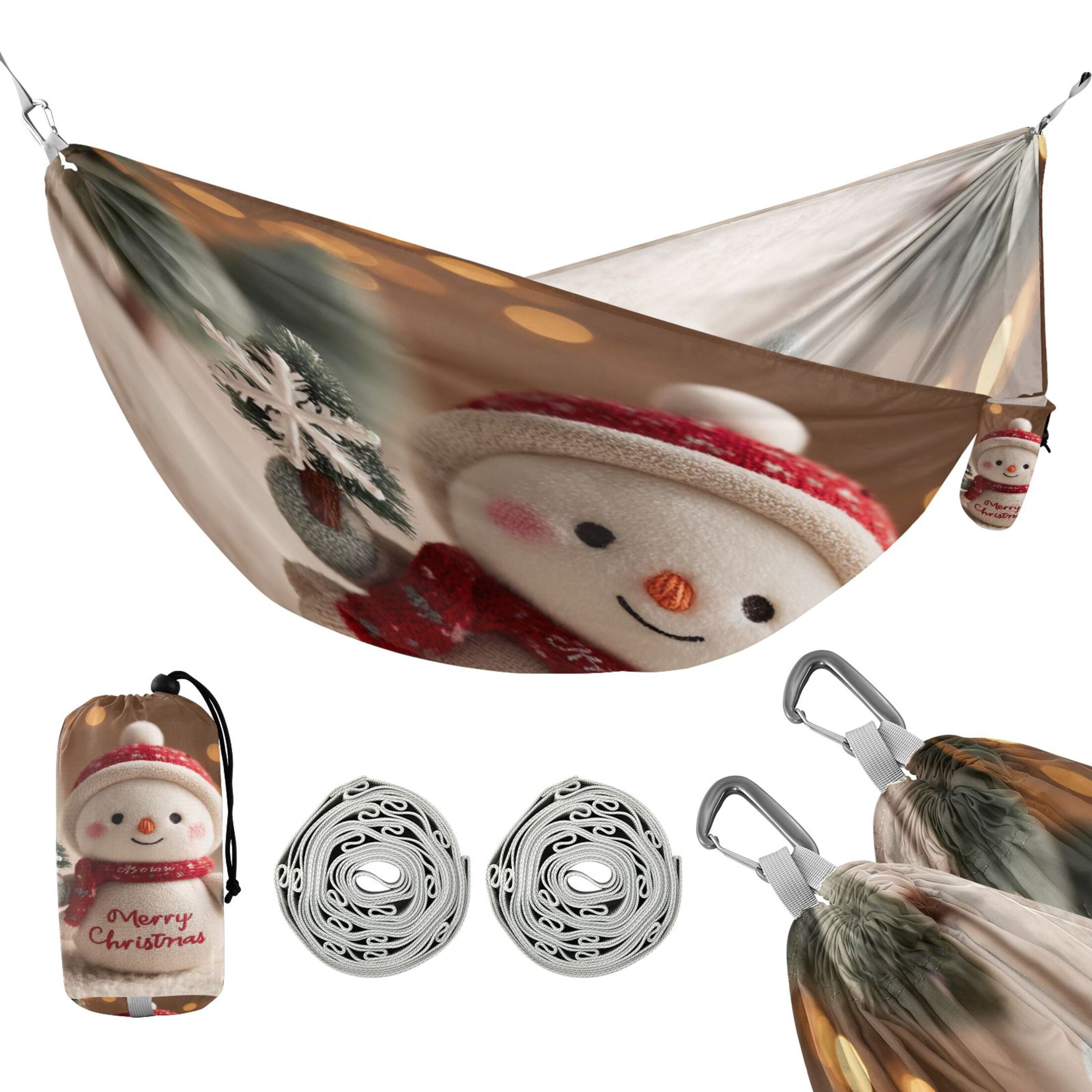 Hammock Camping Hammock Nylon Portable Hammock Travel Camping Hammock Christmas Snowman Cartoon
