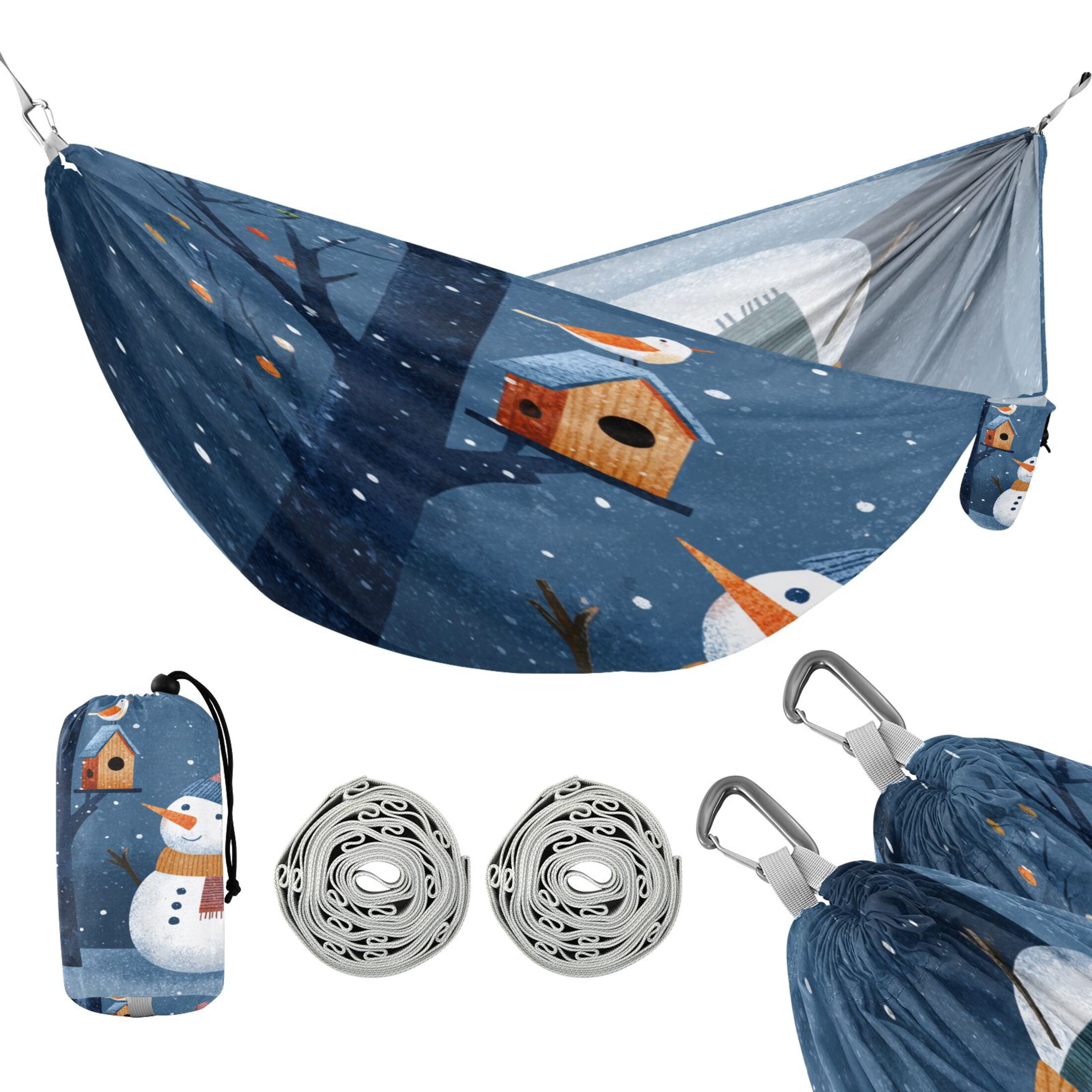 Hammock Camping Hammock Nylon Portable Hammock Travel Camping Hammock Christmas Snowmen and Bird