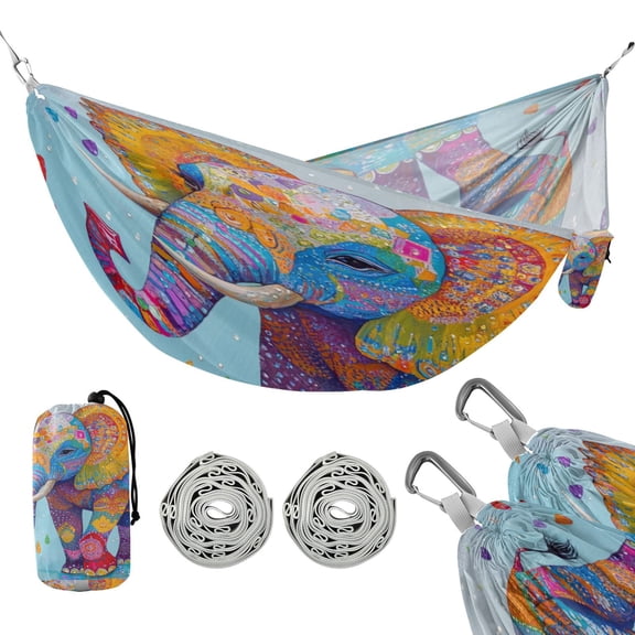 Hammock Camping Hammock Nylon Portable Hammock Travel Camping Hammock Colorful Elephants and Raindrops