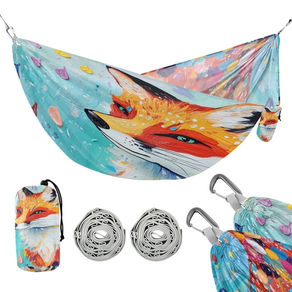 Hammock Camping Hammock Nylon Portable Hammock Travel Camping Hammock Colorful Foxes and Raindrops