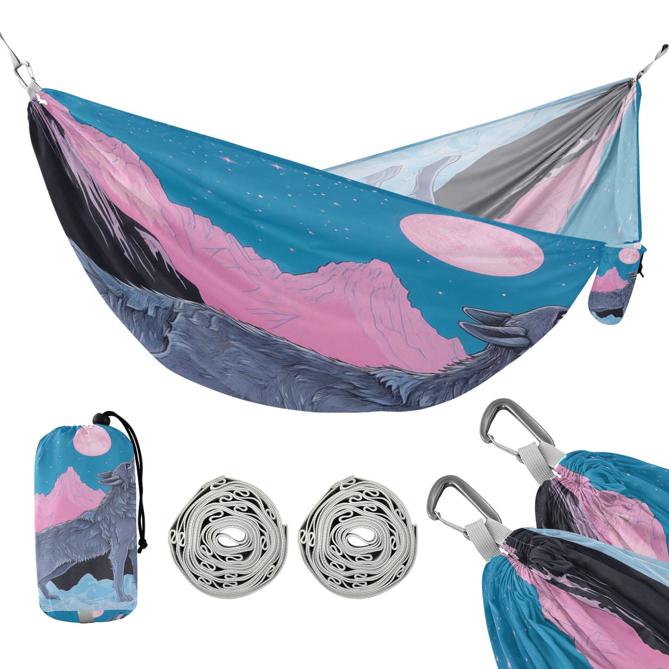 Hammock Camping Hammock Nylon Portable Hammock Travel Camping Hammock Cool Wolf Roar