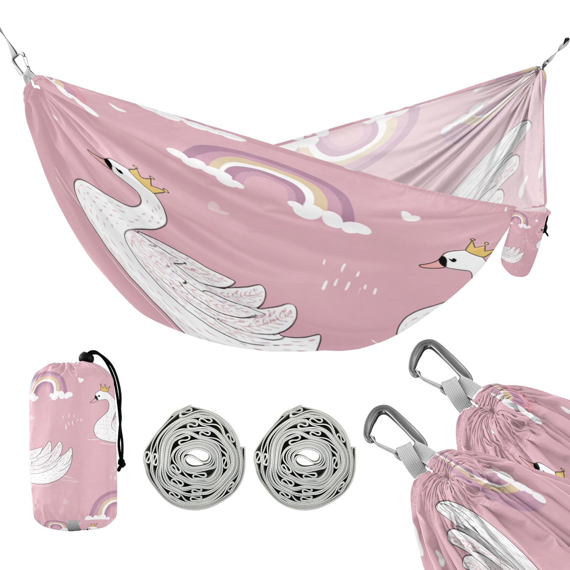 Hammock Camping Hammock Nylon Portable Hammock Travel Camping Hammock Crown Swans Rainbow Dinos