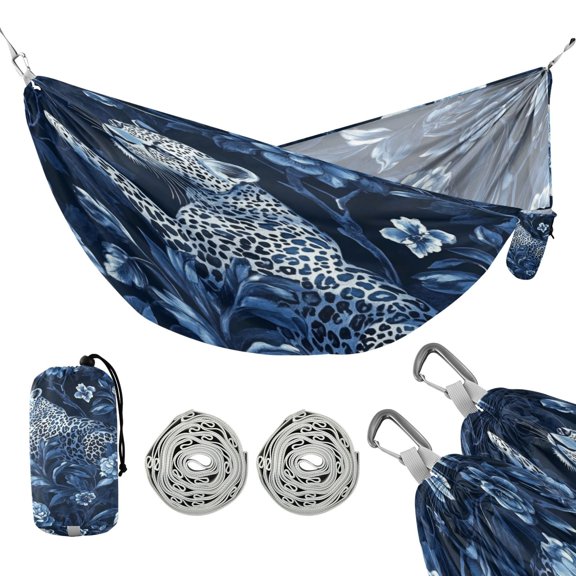 Hammock Camping Hammock Nylon Portable Hammock Travel Camping Hammock Dark Blue Flowers and Leopards