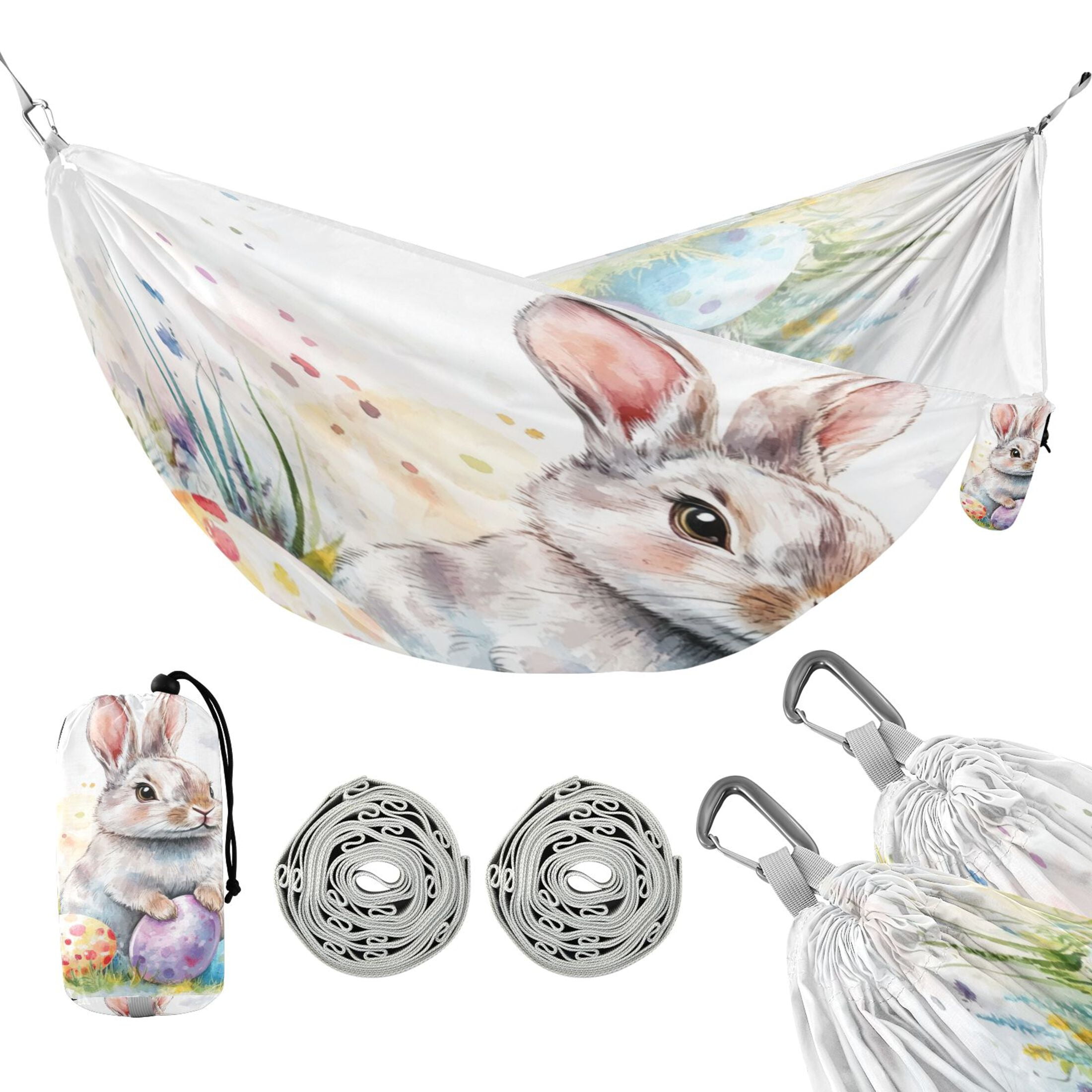 Hammock Camping Hammock Nylon Portable Hammock Travel Camping Hammock Easter Watercolor Rabbit