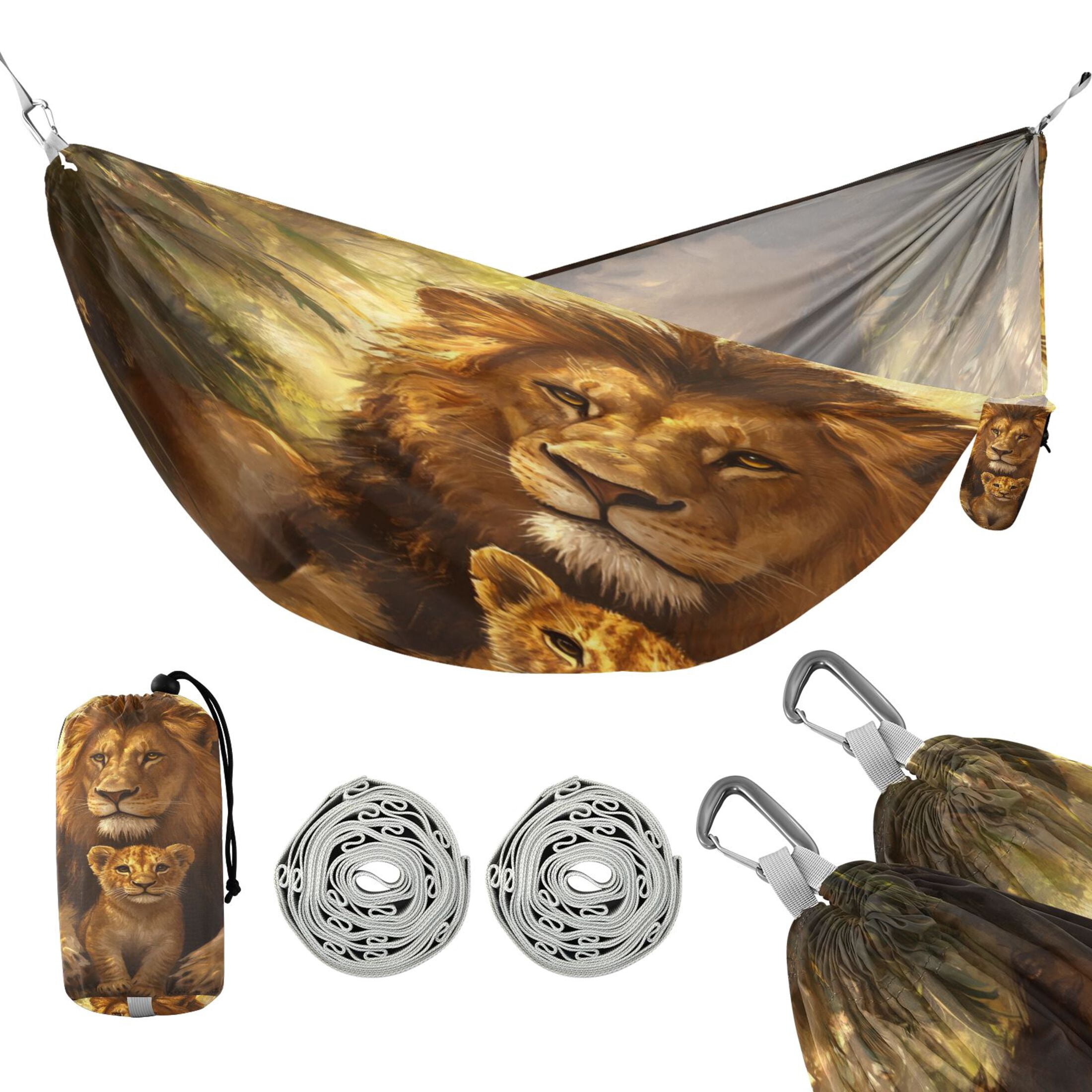 Hammock Camping Hammock Nylon Portable Hammock Travel Camping Hammock Father and Son Lions