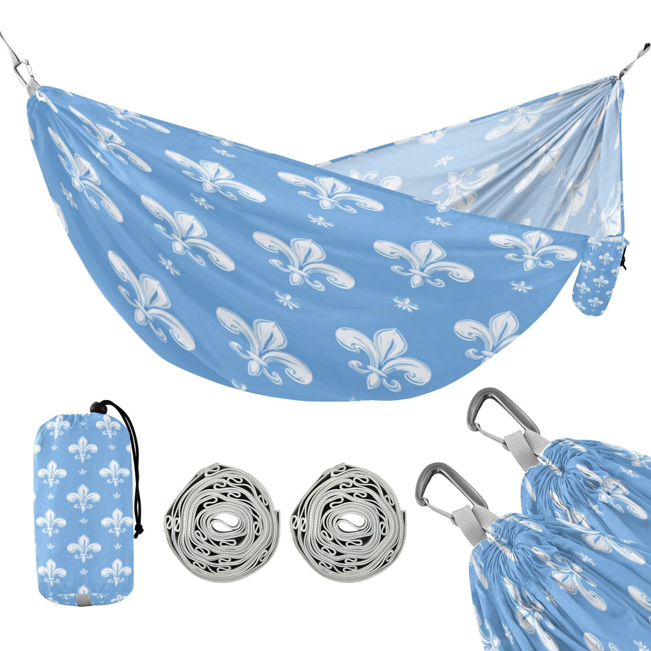 Hammock Camping Hammock Nylon Portable Hammock Travel Camping Hammock Fleur De Lis Sky Blue Motif