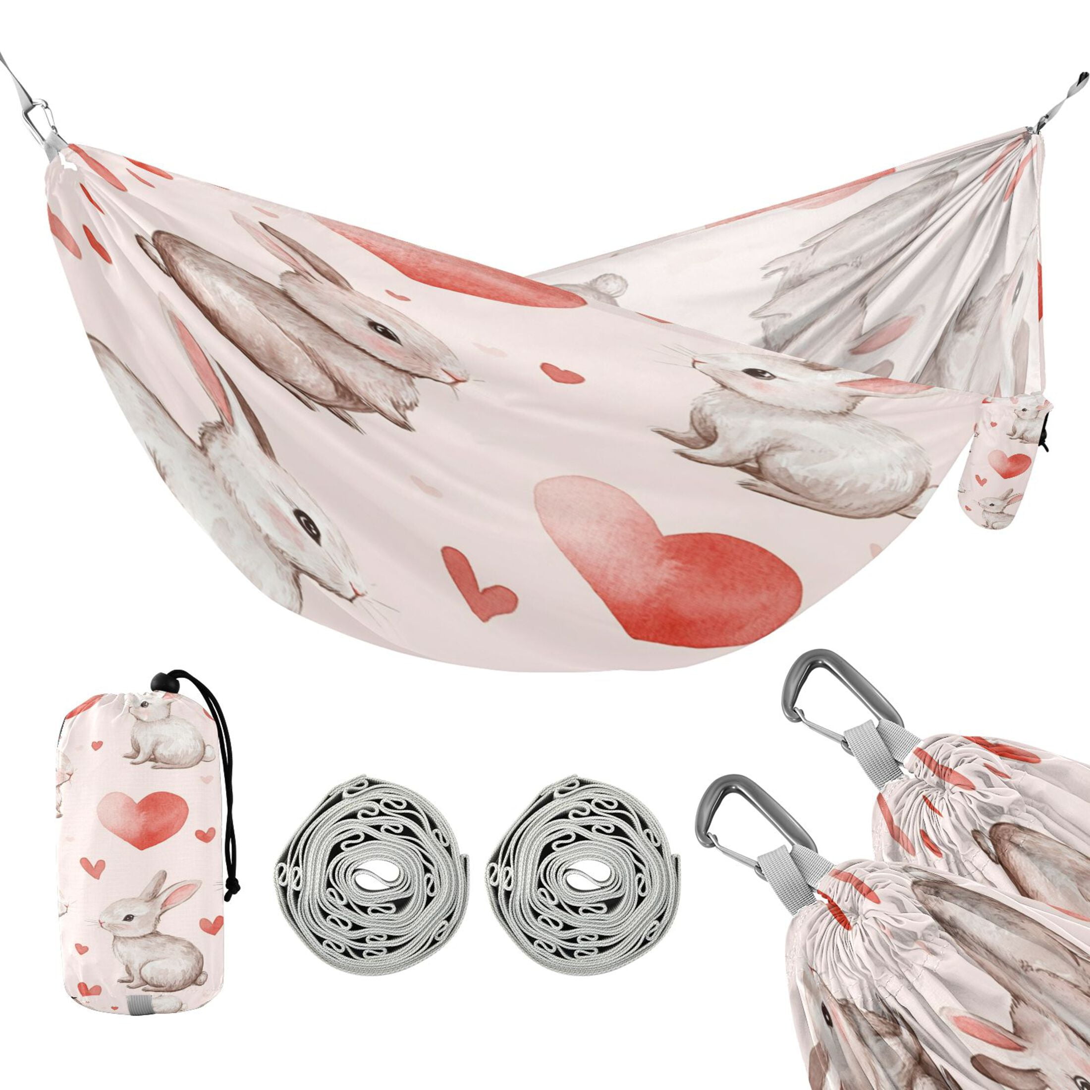 Hammock Camping Hammock Nylon Portable Hammock Travel Camping Hammock Gray Cute Love Rabbit