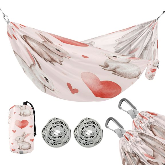 Hammock Camping Hammock Nylon Portable Hammock Travel Camping Hammock Gray Cute Love Rabbit