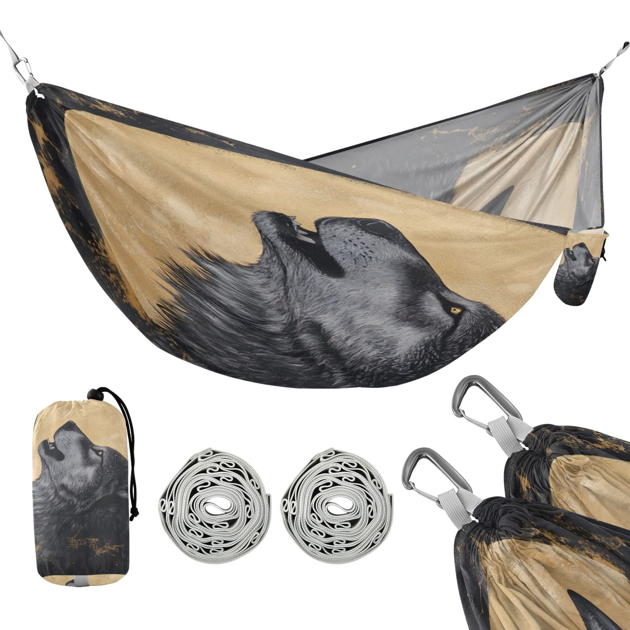 Hammock Camping Hammock Nylon Portable Hammock Travel Camping Hammock Gray Wolf under The Moon
